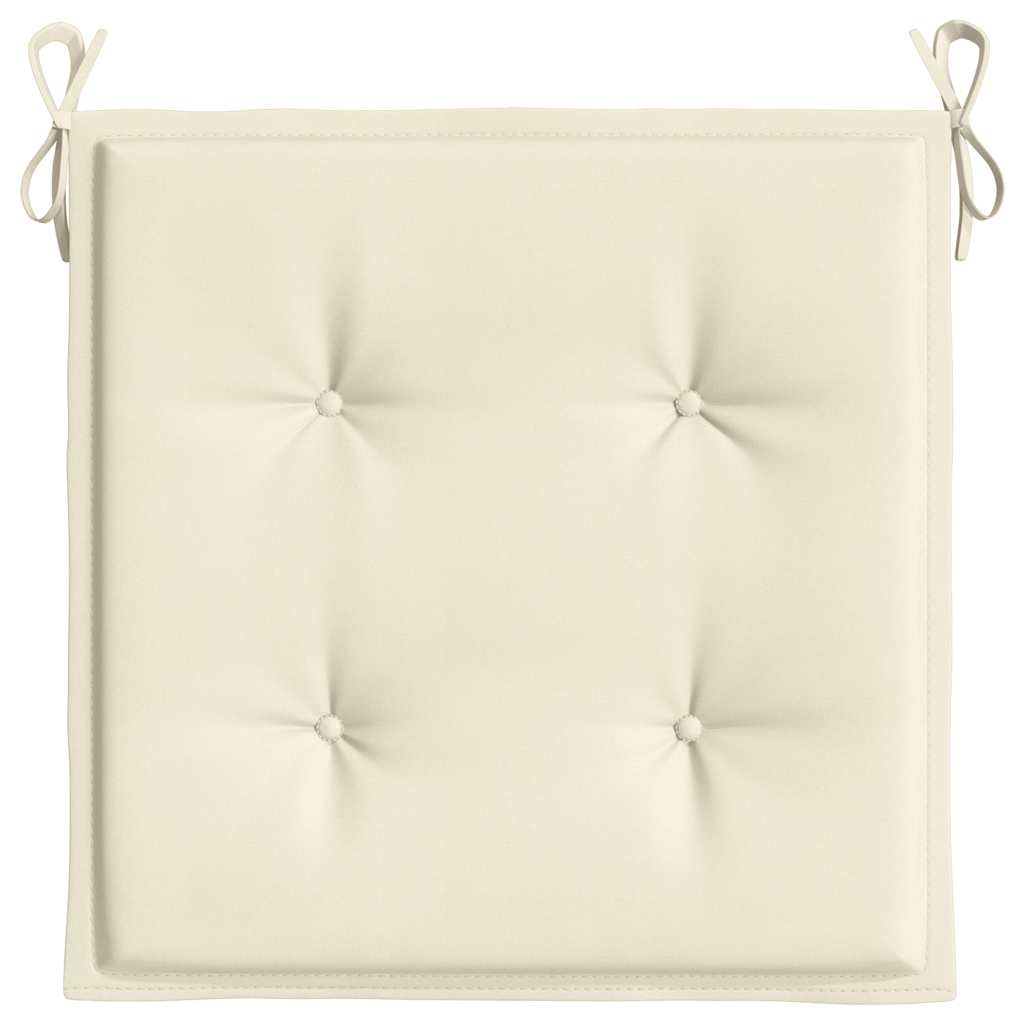 Cream Oxford fabric garden chair cushion with tufted design and ties, 15.7x15.7x1.6 inches.