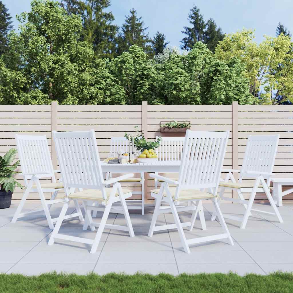 Cream Oxford fabric garden chair cushions, 6-pack, 15.7x15.7x1.6in, with ties.