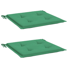 Two green Oxford fabric garden chair cushions, each 15.7x15.7x1.2 inches with tufting and tie strings.