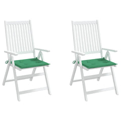 Two green Oxford fabric garden chair cushions, each 15.7x15.7x1.2 inches, with tie-on ropes.