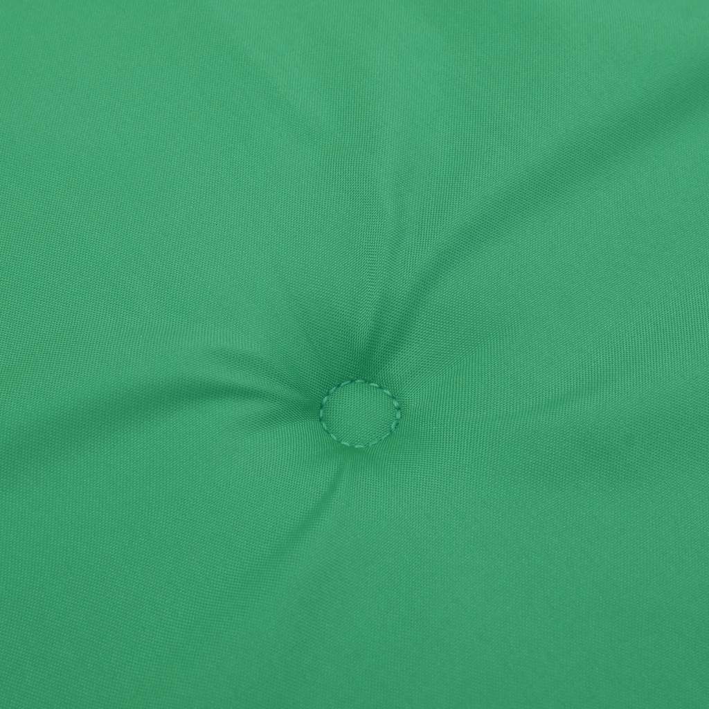 Close-up of green Oxford fabric garden chair cushion with tufted center.