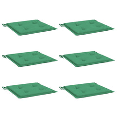 Six green Oxford fabric garden chair cushions, 15.7x15.7x1.2 inches each, with ties.