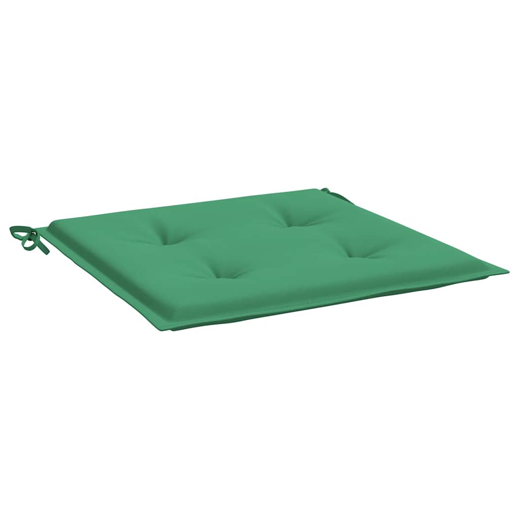 A pack of six green Oxford fabric garden chair cushions, each 15.7x15.7x1.2 inches with ties and tufted design.