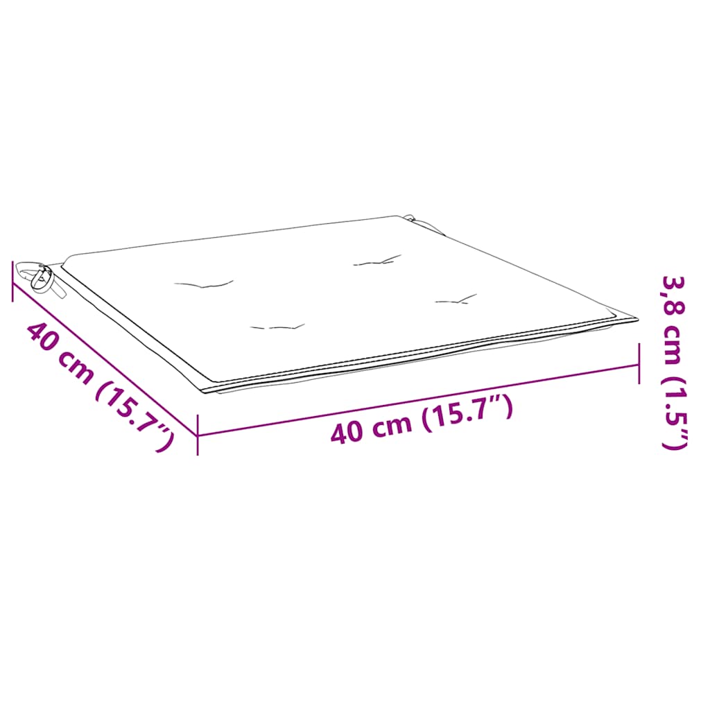 Diagram of a green Oxford fabric garden chair cushion measuring 40x40x3 cm with dimensions labeled.
