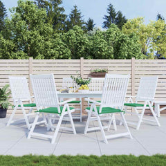 Six green Oxford fabric garden chair cushions with ties, 15.7x15.7x1.2 inches, on white patio chairs.