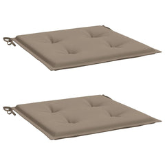 Two taupe Oxford fabric garden chair cushions with ties, 15.7x15.7x1.6 inches.