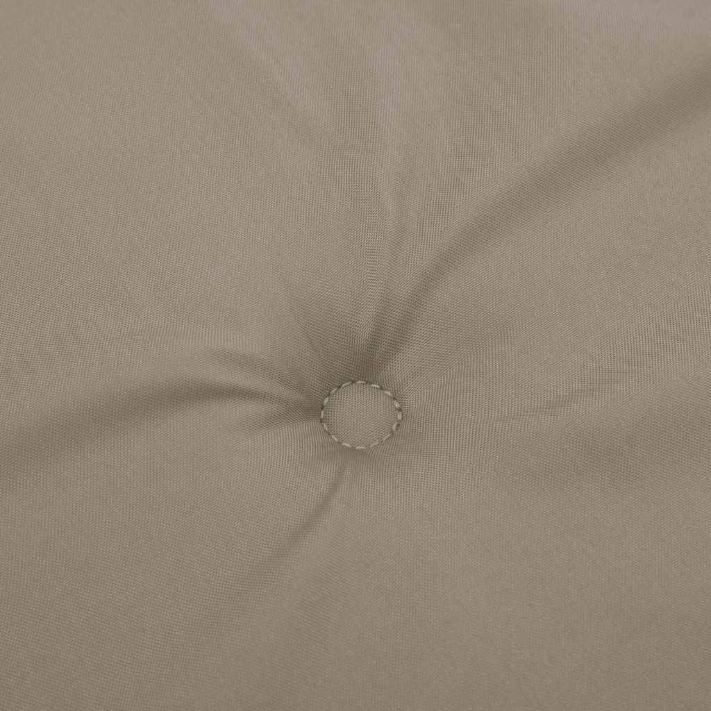 Close-up of taupe Oxford fabric garden chair cushion with tufted center.