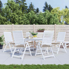 Taupe Oxford fabric garden chair cushions, 6-pack, with ties for securing to patio chairs.