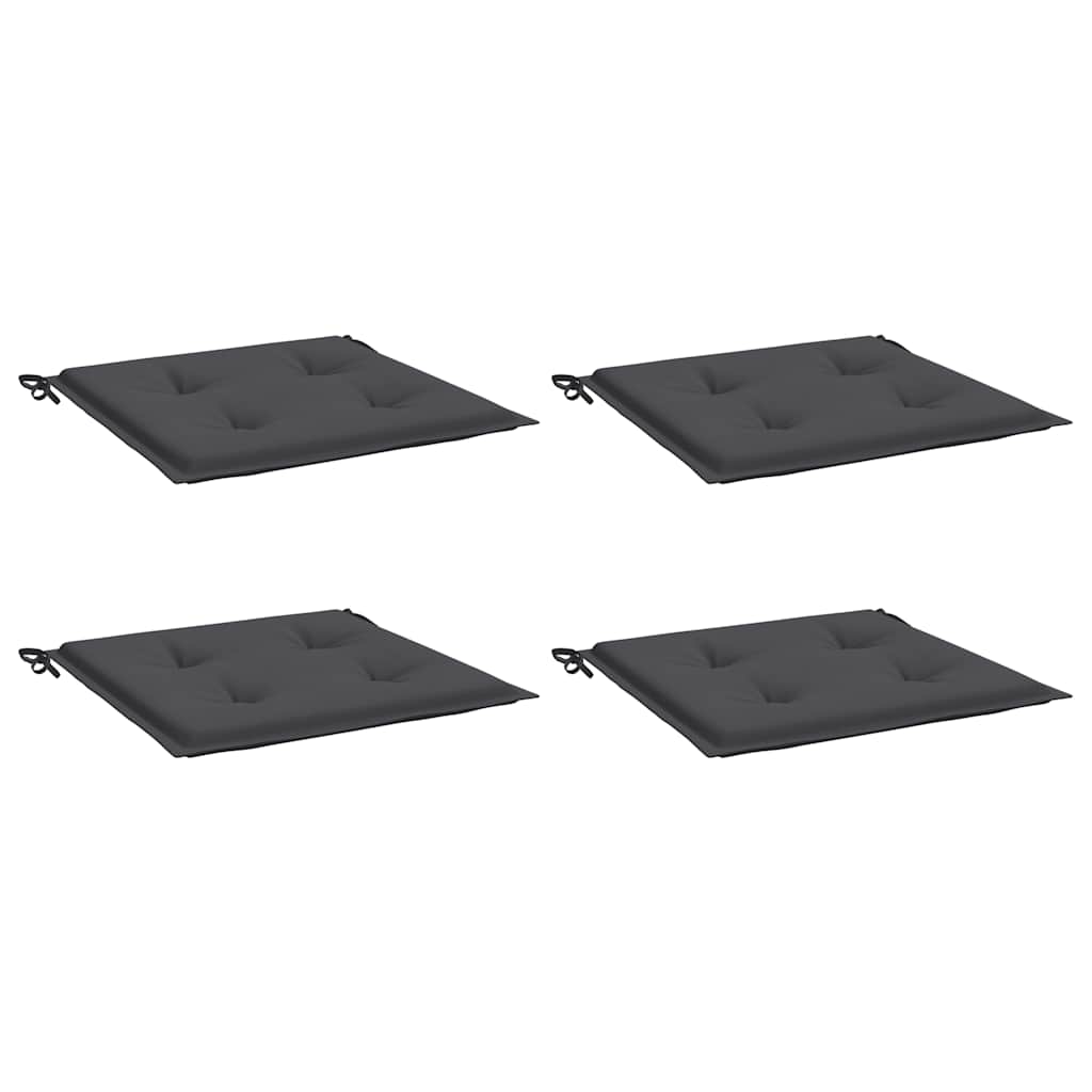 Four anthracite Oxford fabric garden chair cushions with ties, shown from multiple angles.