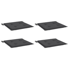 Four anthracite Oxford fabric garden chair cushions with ties, shown from multiple angles.