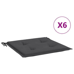 Six anthracite Oxford fabric garden chair cushions with ties, shown as a 19.7-inch square pad.