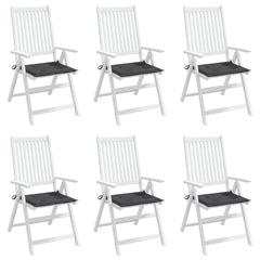 Six anthracite Oxford fabric garden chair cushions with ties, 19.7 inches square.