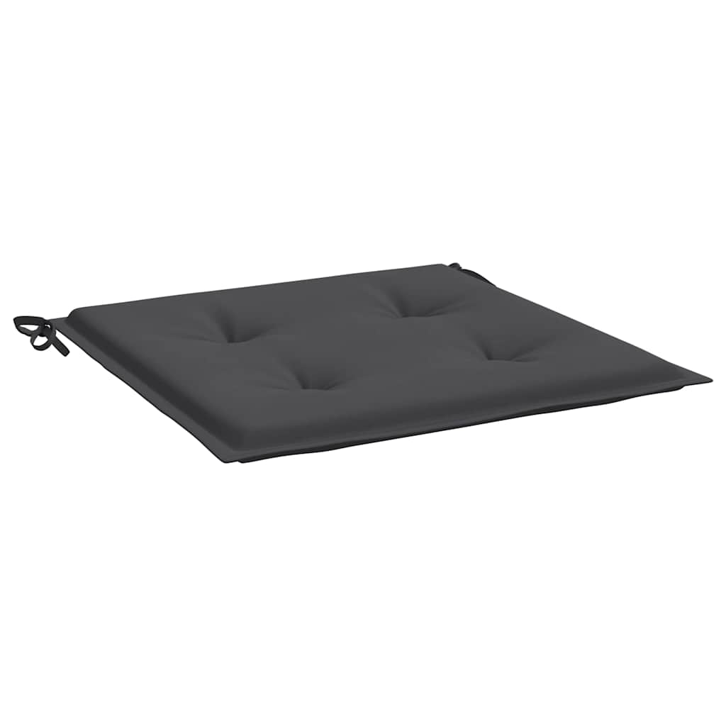 Square anthracite Oxford fabric garden chair cushions with tufting and ties, 6-pack.