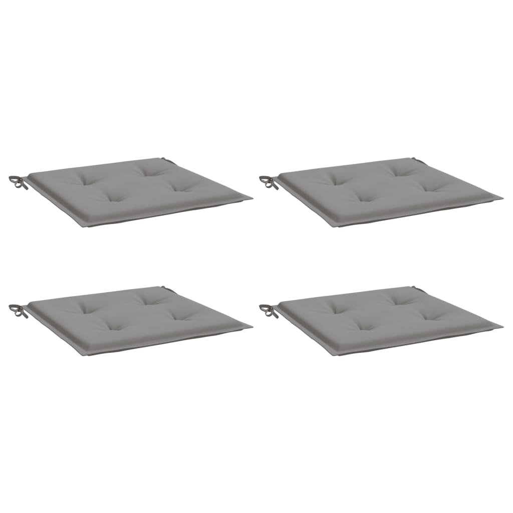 Four gray Oxford fabric garden chair cushions, each 20x20 inches with ties, shown from multiple angles.