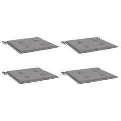 Four gray Oxford fabric garden chair cushions, each 20x20 inches with ties, shown from multiple angles.