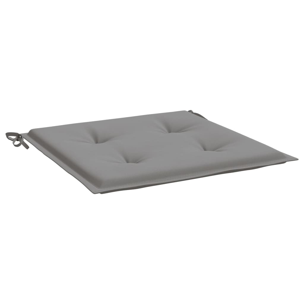 Gray Oxford fabric garden chair cushions, 20x20 inches, with ties, shown in 4-pack.