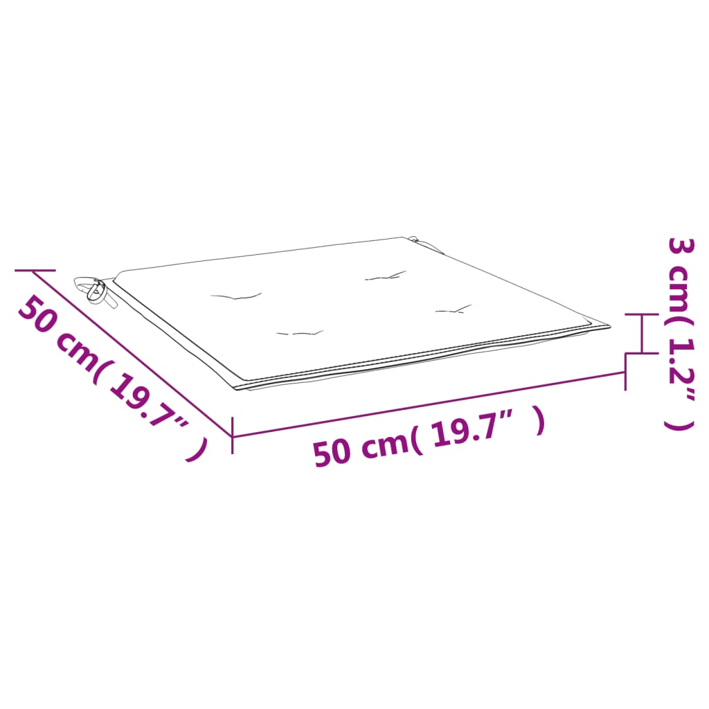 Diagram of a 20x20-inch gray Oxford fabric garden chair cushion with ties and 1.2-inch thickness.