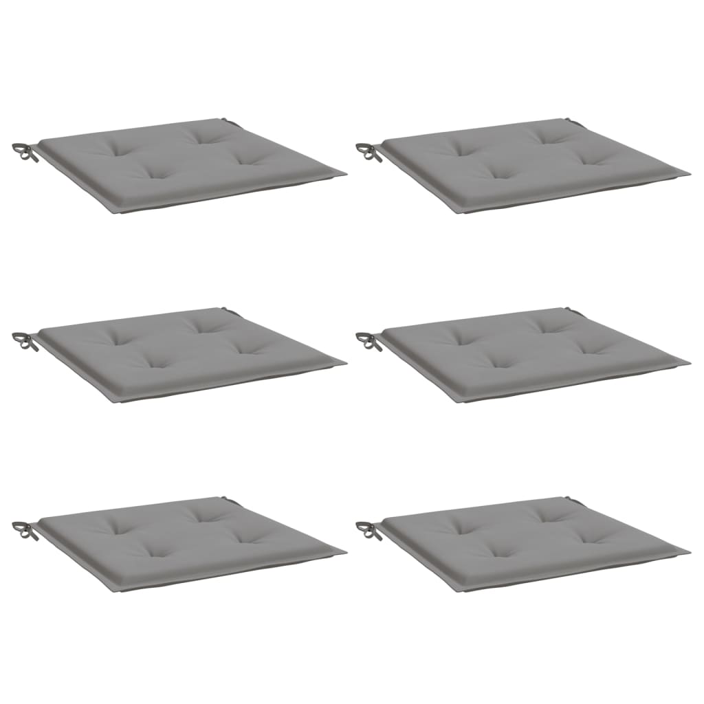 Six gray Oxford fabric garden chair cushions, each 19.7x19.7x1.2 inches with ties.