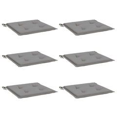 Six gray Oxford fabric garden chair cushions, each 19.7x19.7x1.2 inches with ties.