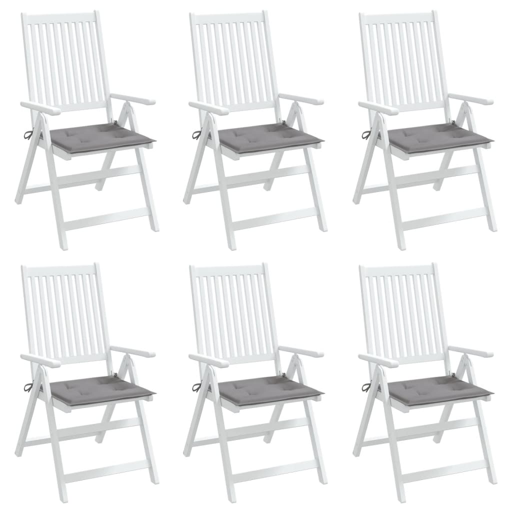 Six gray Oxford fabric garden chair cushions, each 19.7x19.7x1.2 inches, with ties.