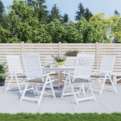 Six gray Oxford fabric garden chair cushions, 19.7x19.7x1.2 inches, with adjustable ties.