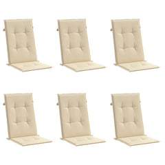 Six beige polyester highback chair cushions with non-slip straps and ties, 47x20 inches each