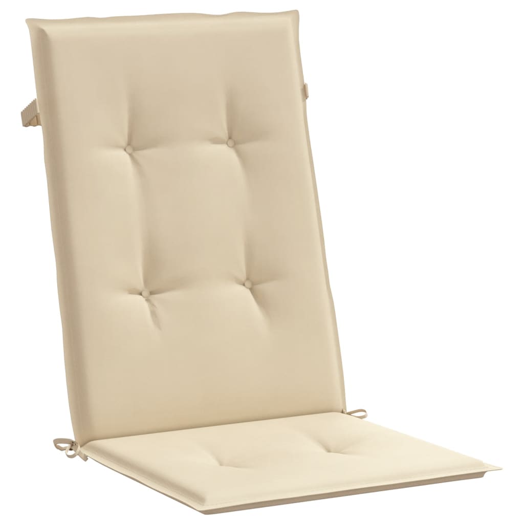 Beige polyester highback chair cushions with ties, 47x20in, 6-pack.
