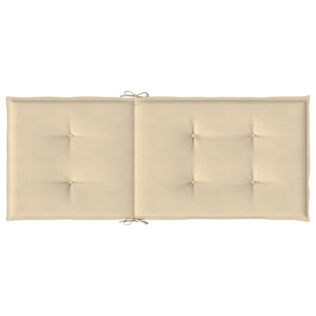 Beige polyester highback chair cushions, 47x20 inches, with ties, in a 6-pack.