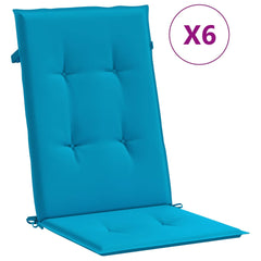 Six blue polyester highback chair cushions, each 47x20x1.2 inches, in a pack.
