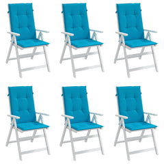 Six blue polyester highback chair cushions, each 47x20x1.2 inches, in a pack.