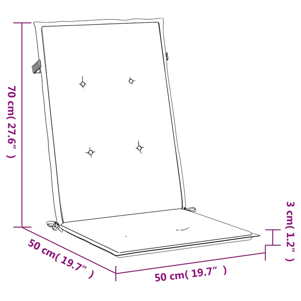 A single blue high-back chair cushion with dimensions of 70x50x3 cm.