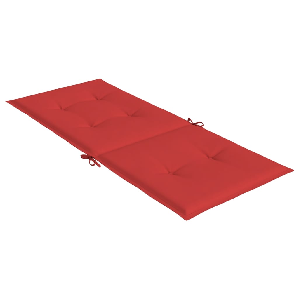 Set of six red polyester cushions for highback chairs with ties.