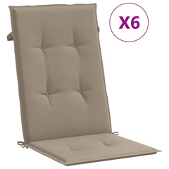 Taupe polyester highback chair cushions, 6-pack, with ties.