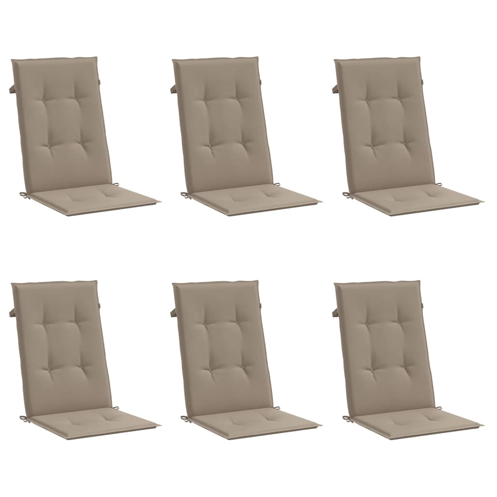 Six taupe polyester highback chair cushions, each 47.2x19.7x1.2 inches, in a pack.