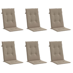 Six taupe polyester highback chair cushions, each 47.2x19.7x1.2 inches, in a pack.