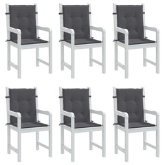 Six anthracite Oxford fabric cushions for lowback garden chairs.