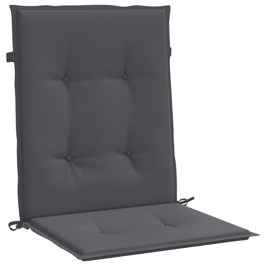 Set of 6 anthracite Oxford fabric cushions for lowback garden chairs with adjustable ties.