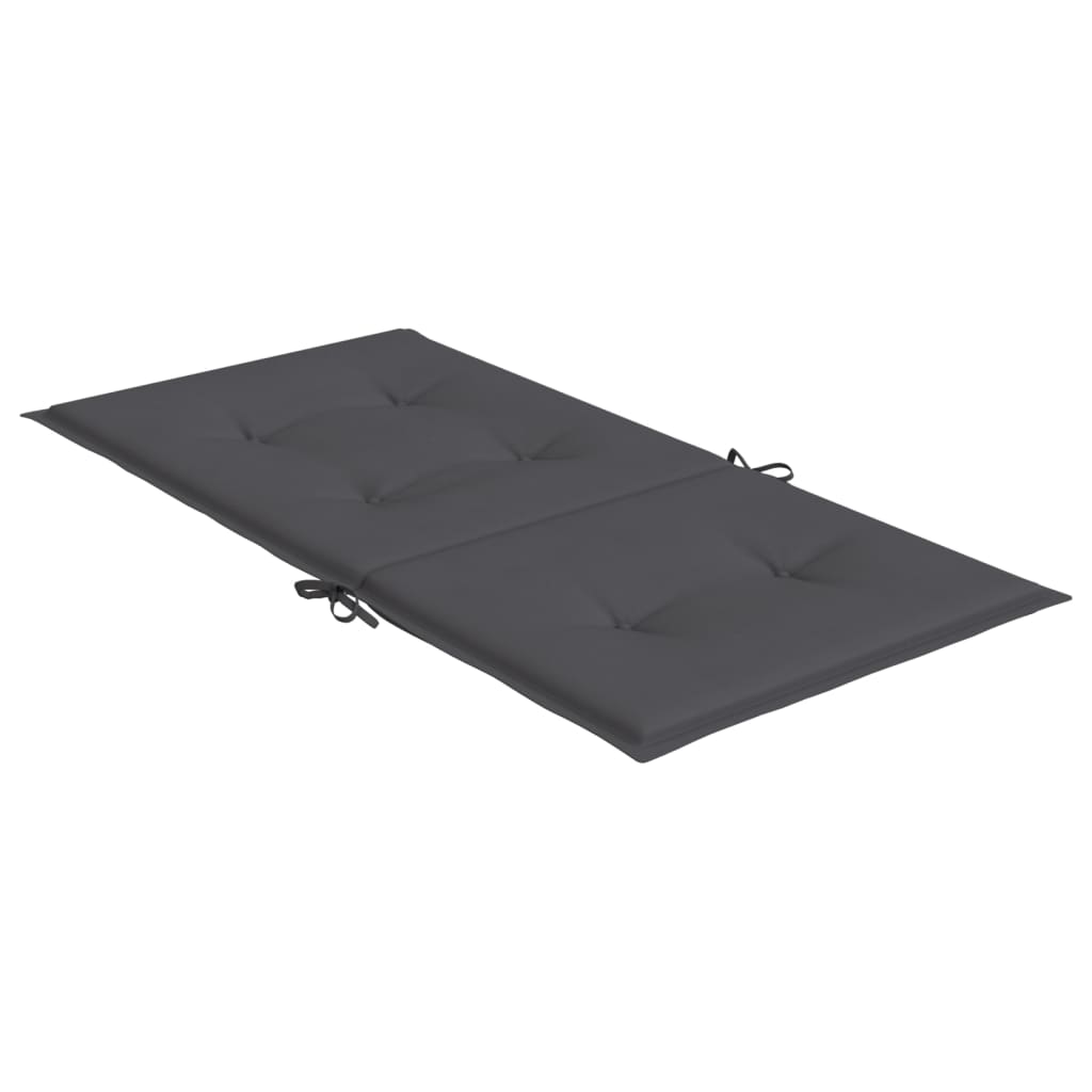 Six anthracite Oxford fabric cushions for garden lowback chairs with tufted design and ties.