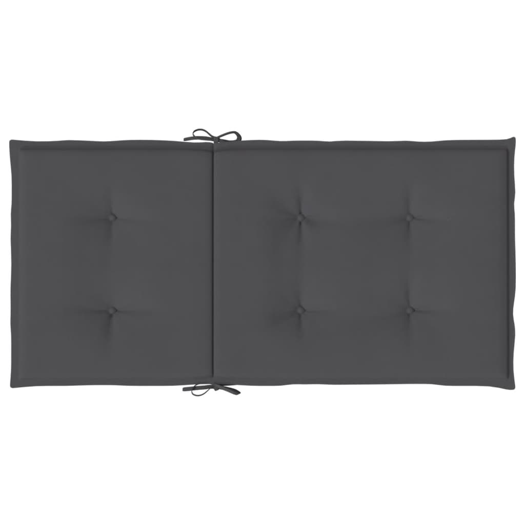 Set of 6 anthracite Oxford fabric cushions for garden lowback chairs with tufting and ties.