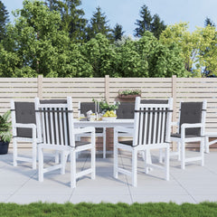 Six anthracite Oxford fabric lowback chair cushions for garden furniture.