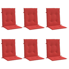 Six red Oxford fabric lowback chair cushions, each 39.4x19.7x1.2 inches.