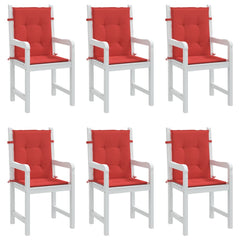 Six red Oxford fabric lowback chair cushions, 39.4x19.7x1.2in, in a pack.