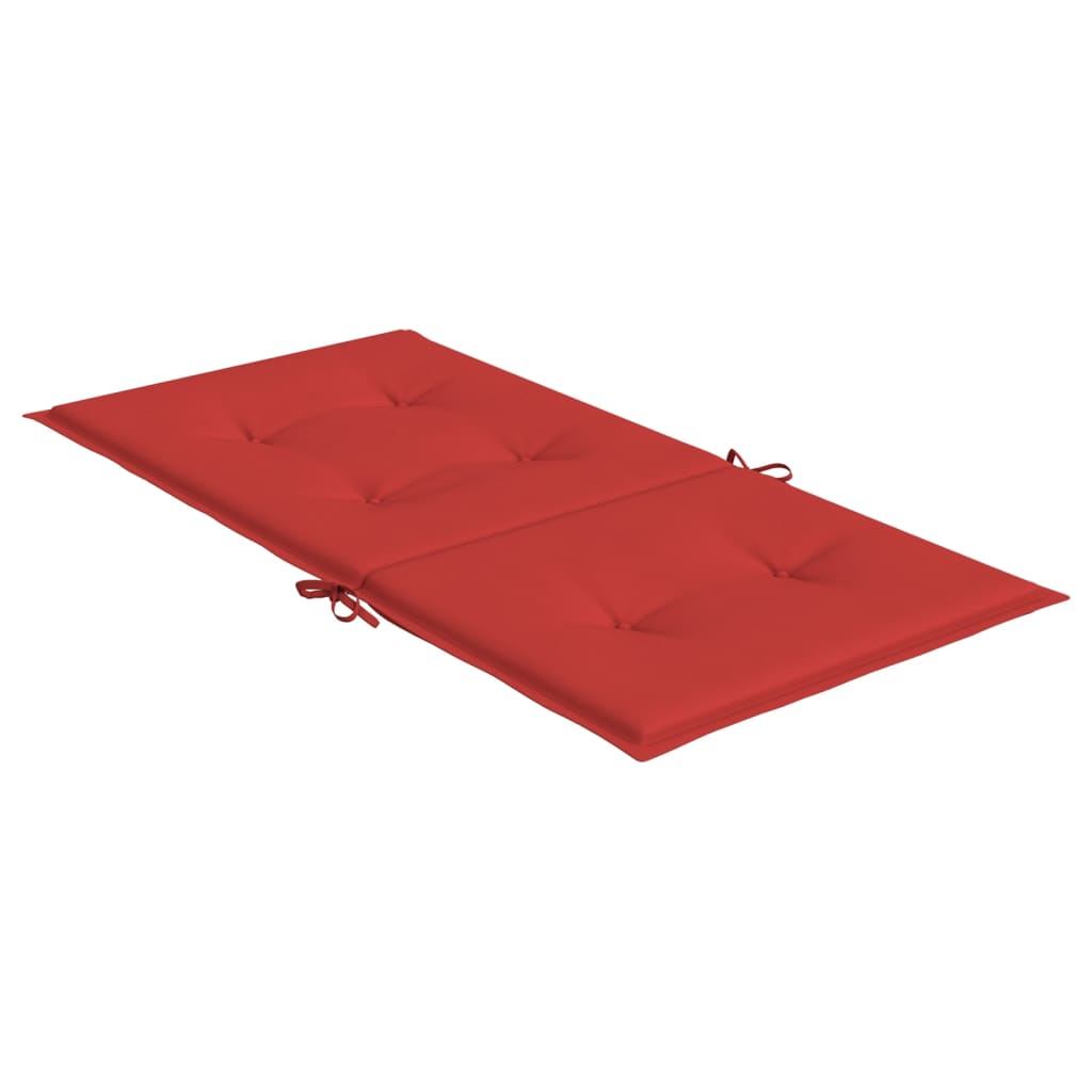 Six red Oxford fabric lowback chair cushions, each 39.4x19.7x1.2 inches.