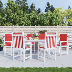 Six red Oxford fabric lowback chair cushions, each 39.4x19.7x1.2 inches, in a pack.