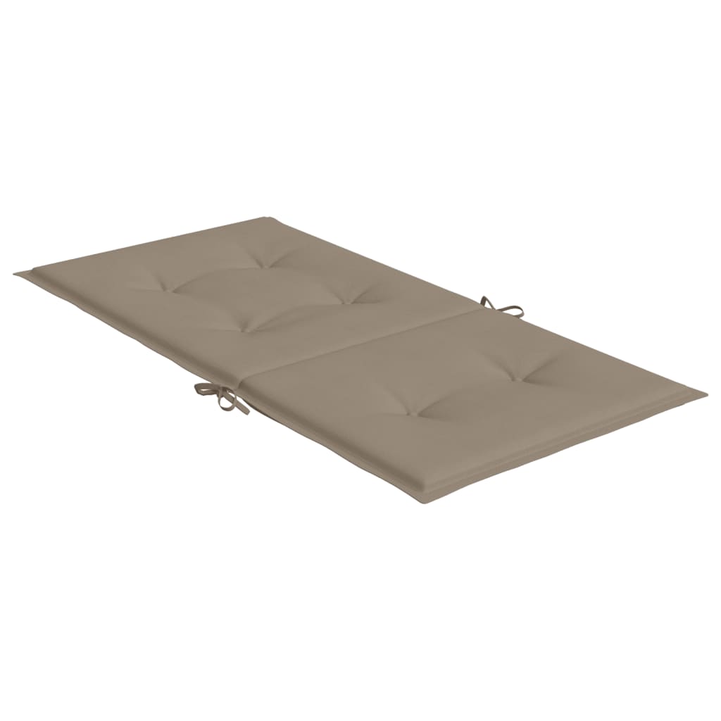 Taupe Oxford fabric lowback chair cushions with ties, shown in 6-pack set.