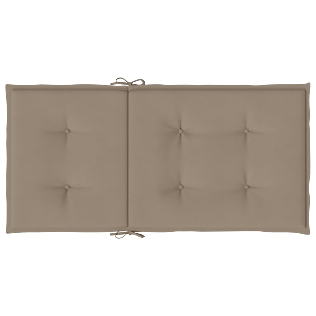 Taupe Oxford fabric lowback chair cushions with ties, shown folded in a 6-pack.