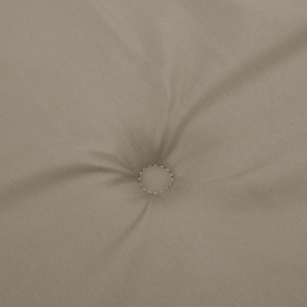 Taupe Oxford fabric lowback chair cushion with tufted center and ties.