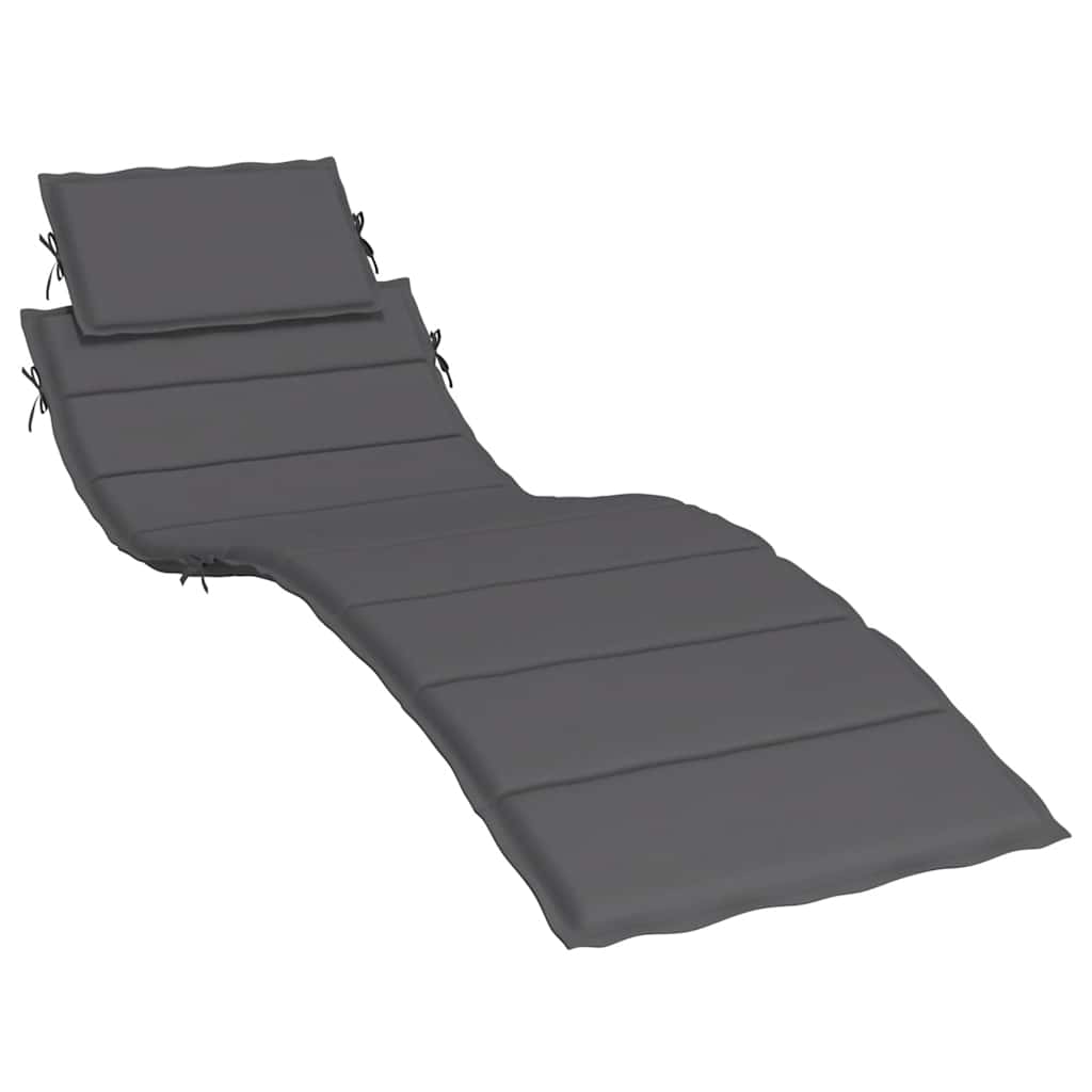 Anthracite sun lounger cushion in Oxford fabric, measuring 73x23x2 inches, with ties and curved design.