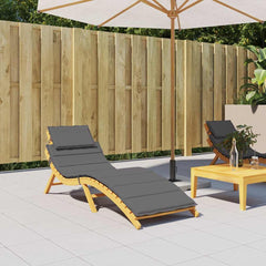 Anthracite sun lounger cushion in Oxford fabric, sized 73x23x2 inches, on a wooden lounger.