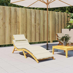 Cream Bostome sun lounger cushion in Oxford fabric, 73.2x22.8x1.6 inches, on wooden chair.